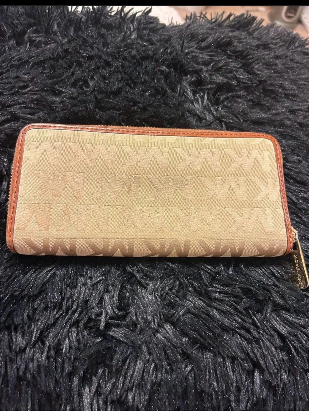 Michael Kors Tan Brown MK Logo Zip-Around Wallet